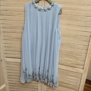 Zara Pale Blue Sleeveless Pleated Embellished Mini Dress